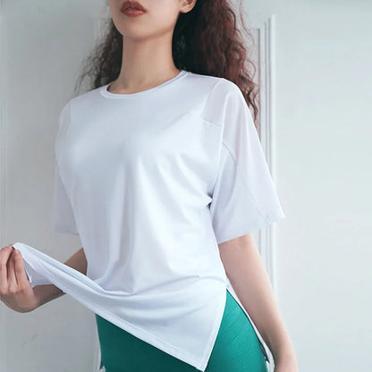 Women's Mesh Stitching Sports T-Shirt - Loose Fit, Quick Dry Activewear