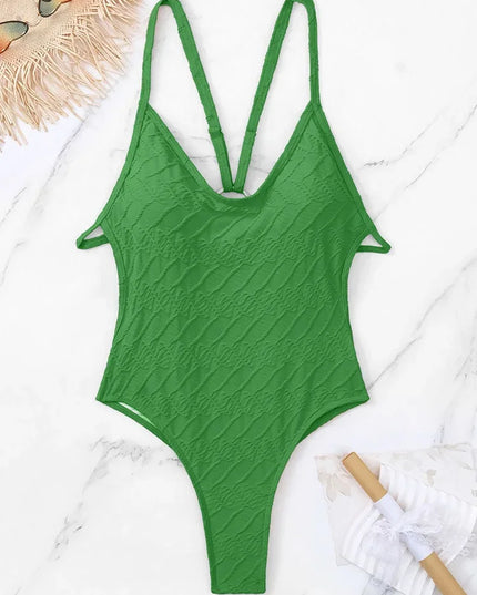 Women’s Backless One-Piece Swimsuit with Wrinkled Criss Cross Design