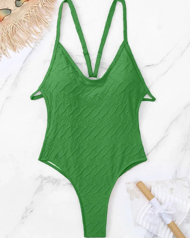 Women’s Backless One-Piece Swimsuit with Wrinkled Criss Cross Design