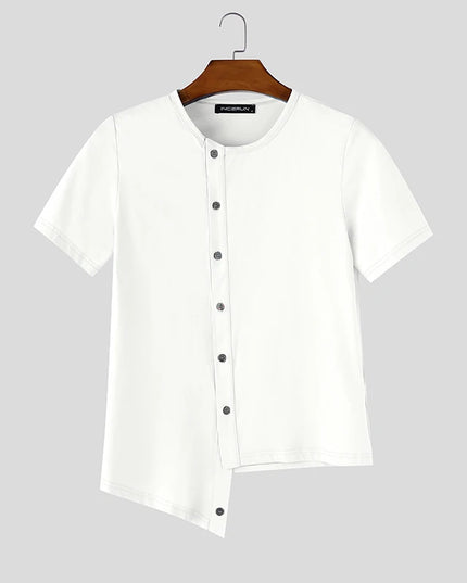 INCERUN Men's Irregular Short Sleeve Button-Down Casual Shirt