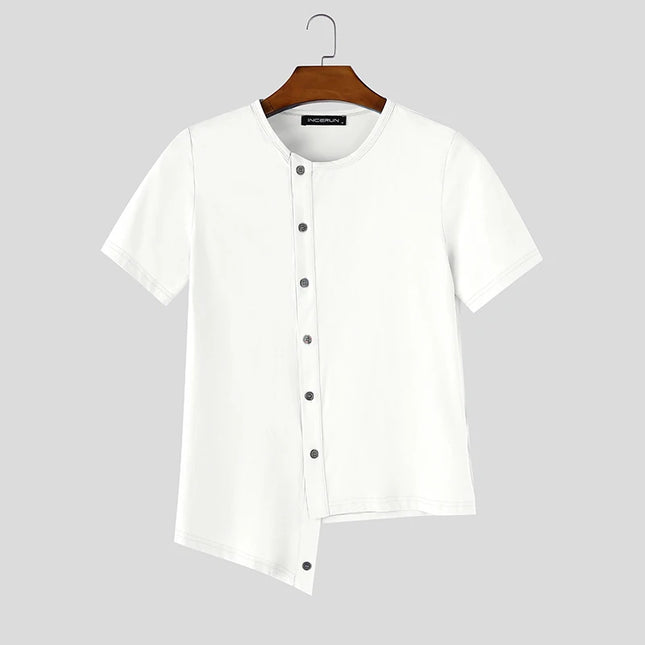 INCERUN Men's Irregular Short Sleeve Button-Down Casual Shirt