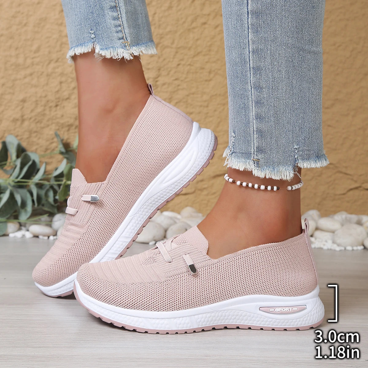 Women's Mesh Casual Slip-On Sneakers with Soft Sole and Lightweight Comfort