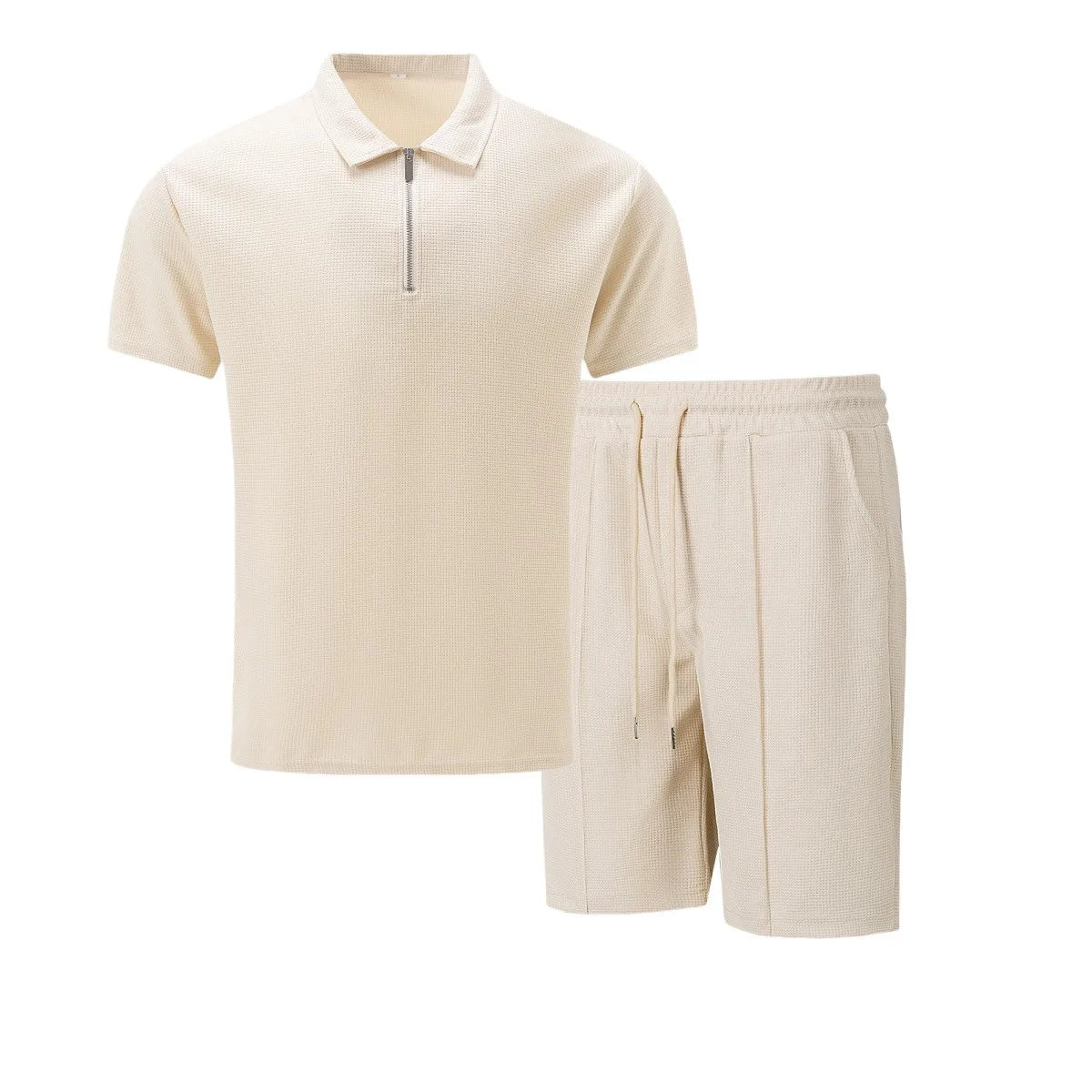 Men's Two-Piece Zip-Up Lapel T-Shirt and Shorts Set - Casual Summer Activewear