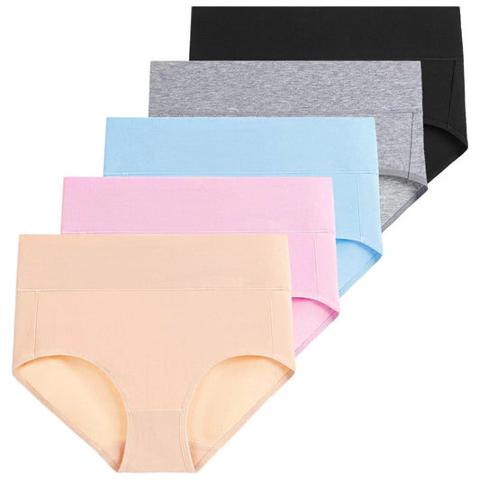 5-Piece Women's Breathable Cotton High-Cut Belly Control Panties