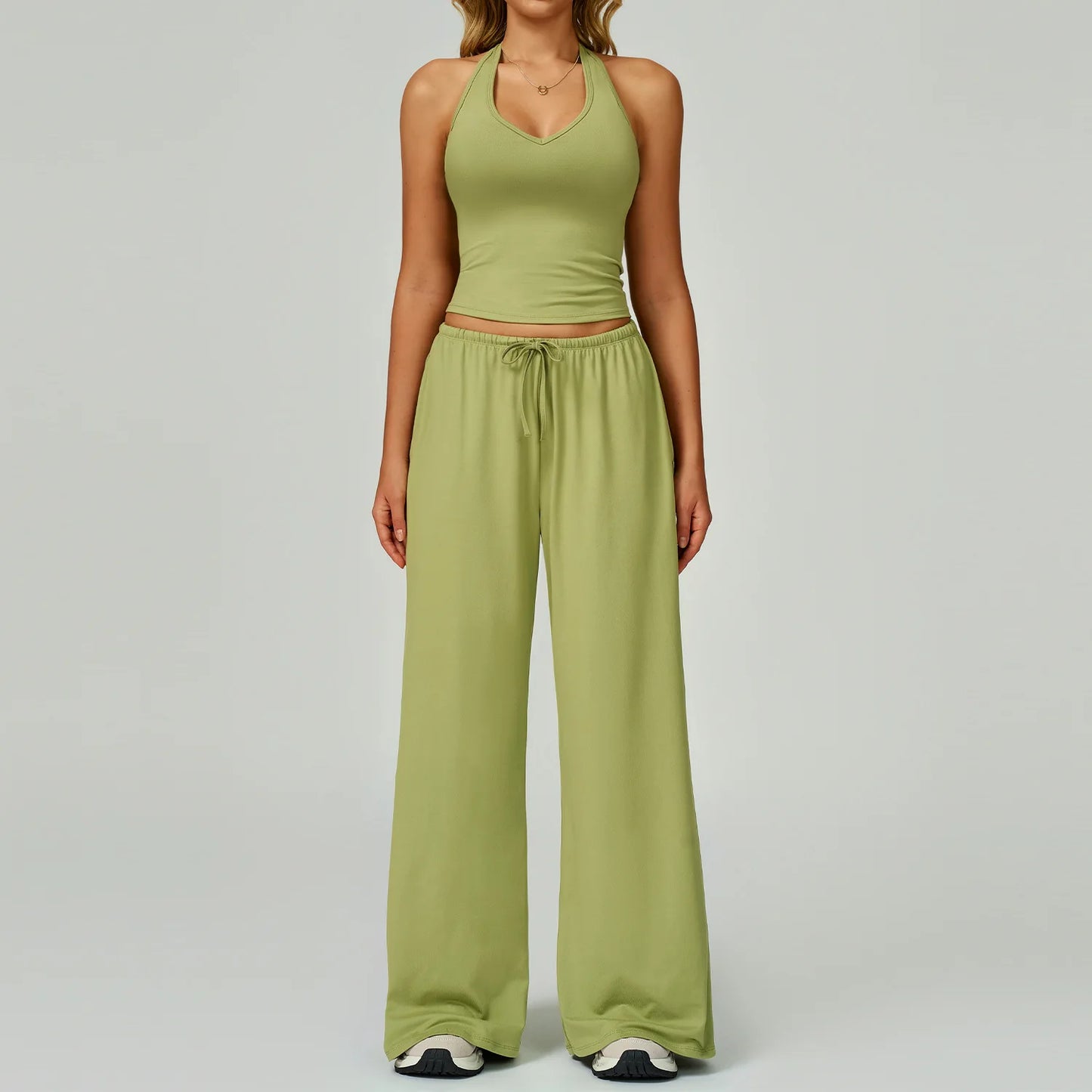Women's 2/3 Pieces Quick-Dry Vest/Cropped Top and Drawstring Pants Set