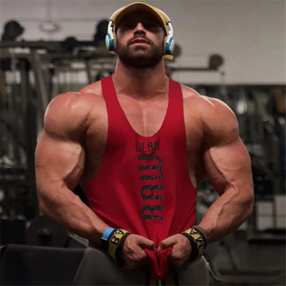 Men's "Raw Gear" Graphic Cotton Stringer Tank Top - Various Colors