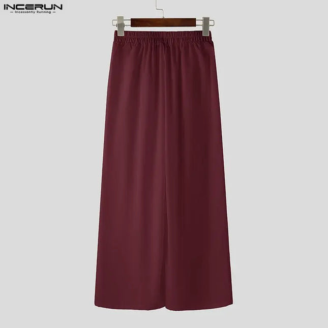 Incerun Men's Casual Wide-Leg Pants with Elastic Waist