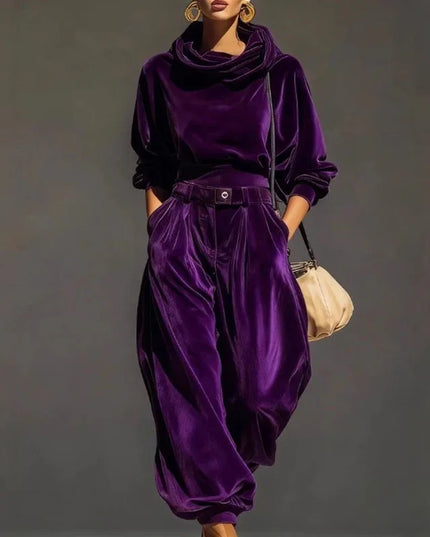 Women's Two-Piece Soft Velvet Hoodie and Jogger Sweatpant Set