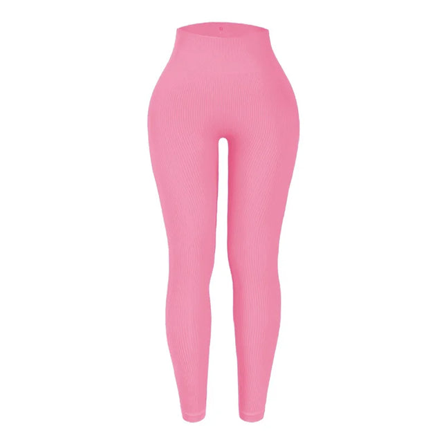 Women's High-Waisted Ribbed Yoga Pants - Various Colors