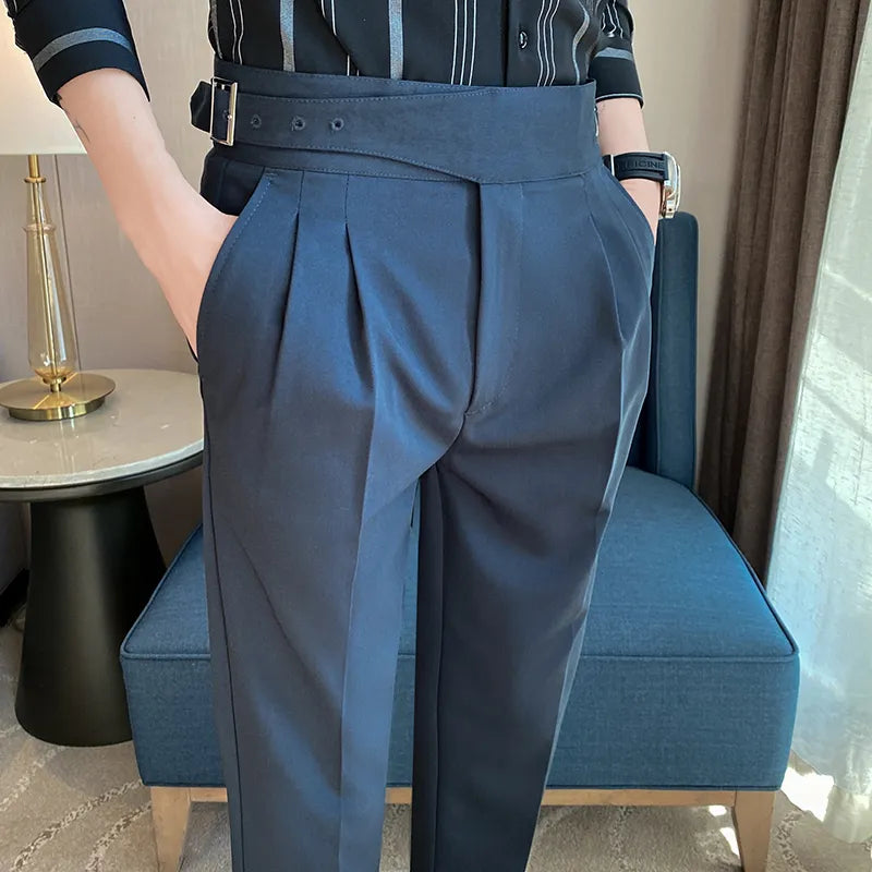 Men's High-Waisted Casual Dress Pants with Bel
