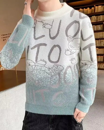 Men's Harajuku Knit Sweater with Letter Print
