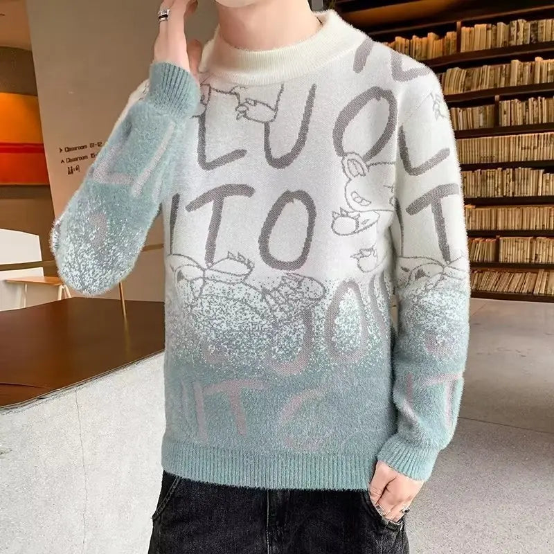Men's Harajuku Knit Sweater with Letter Print