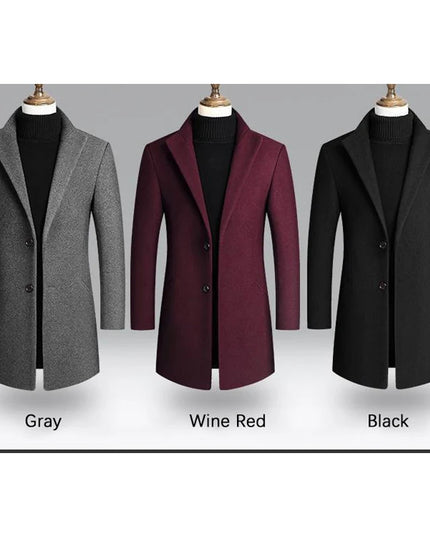 Slim Fit Woolen Windbreaker Long Coat for Men