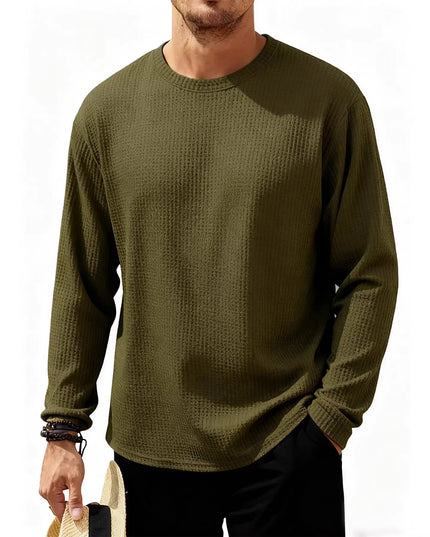 Men's Waffle Knit Crew Neck Long Sleeve Sweater