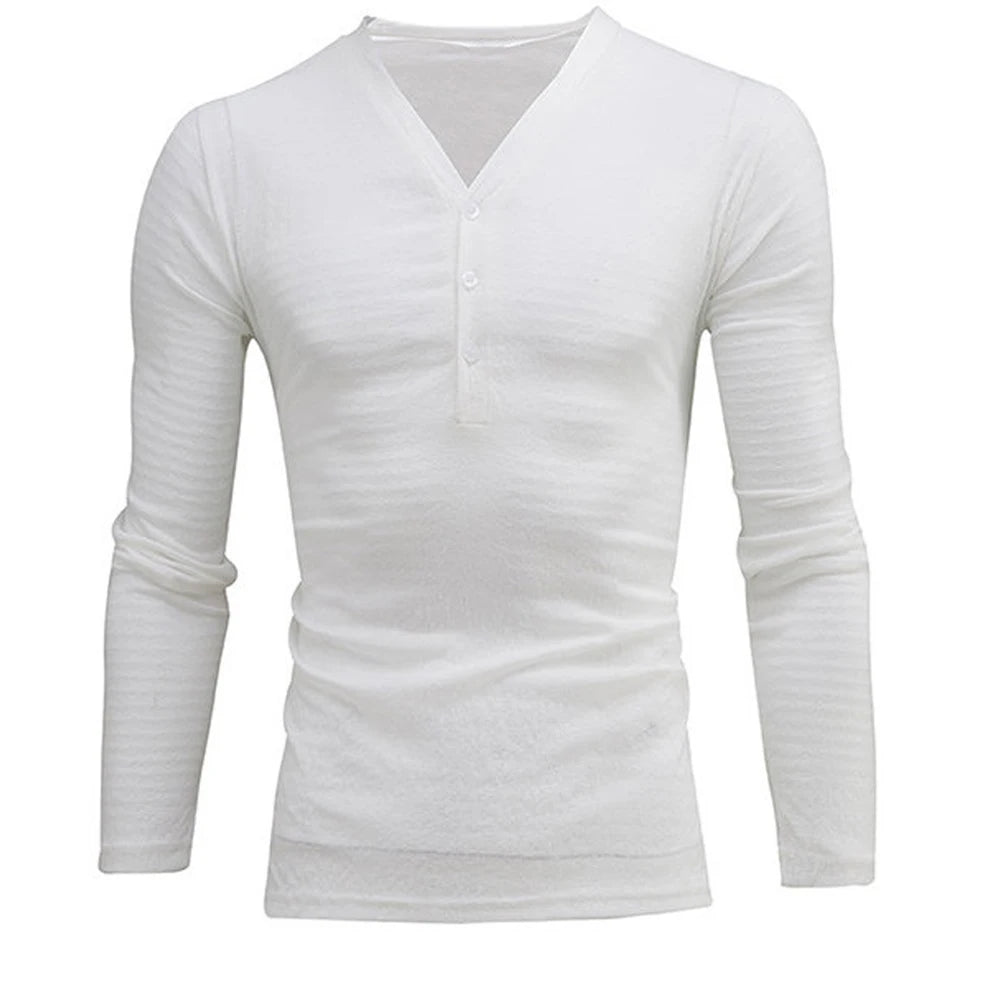 Men's Slim Fit Long Sleeve Deep V-Neck Sheer Sweater