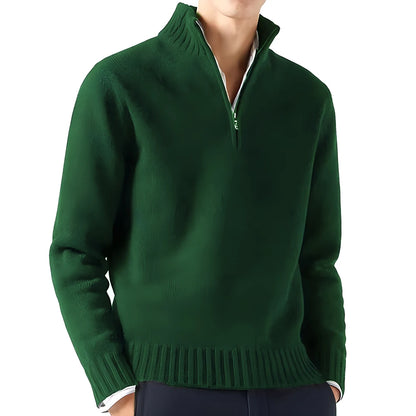 Men's Long Sleeve Turtleneck Sweater - Knitted, Breathable, Half-Zip Design