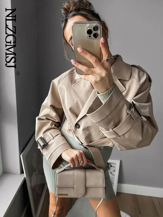 Women's Cropped Trench Coat with Belt