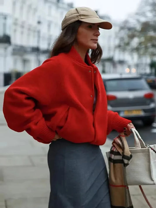 Trafza Women's Button-Down Pocket Bomber Jacket – Stylish Casual Outerwear