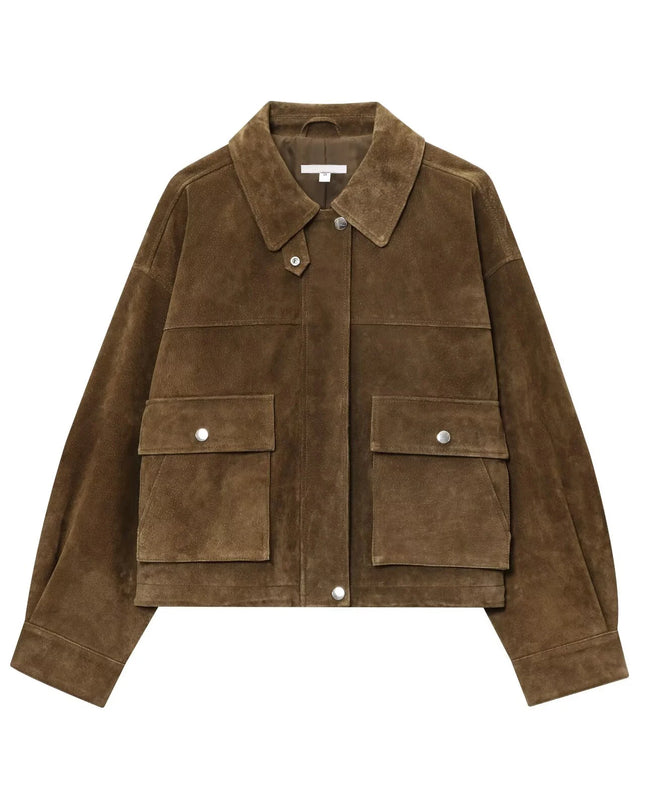 Women's Faux Leather Jacket with Pockets