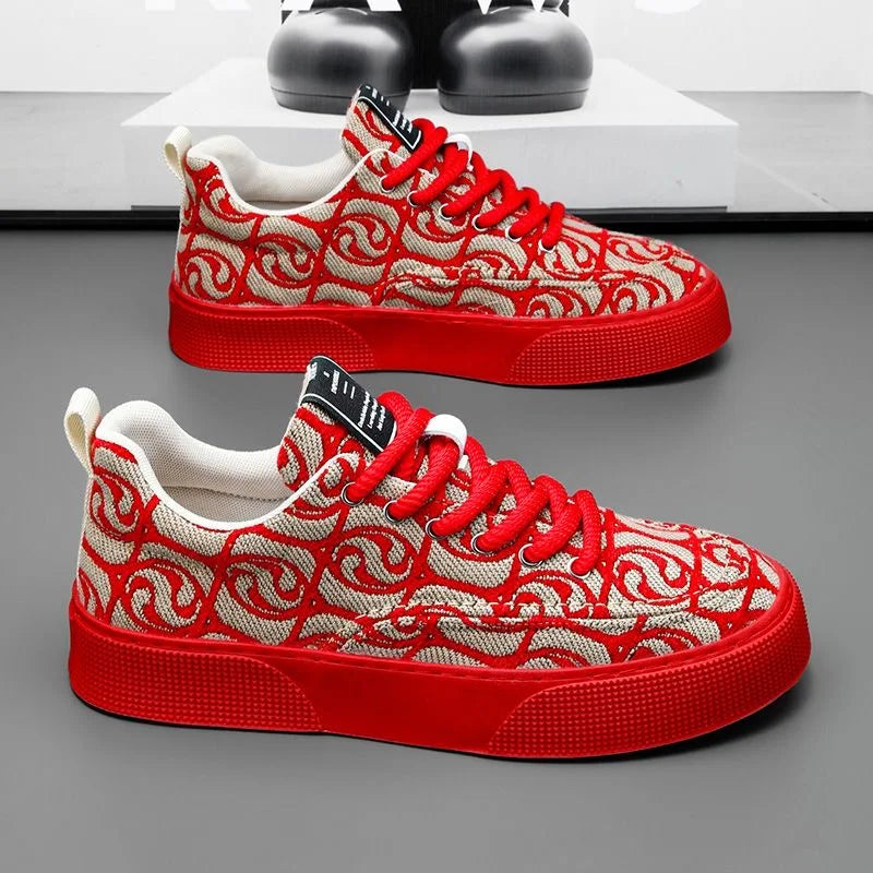 Men's Canvas Low Top Sneakers - Flat Sole, Vulcanized Style