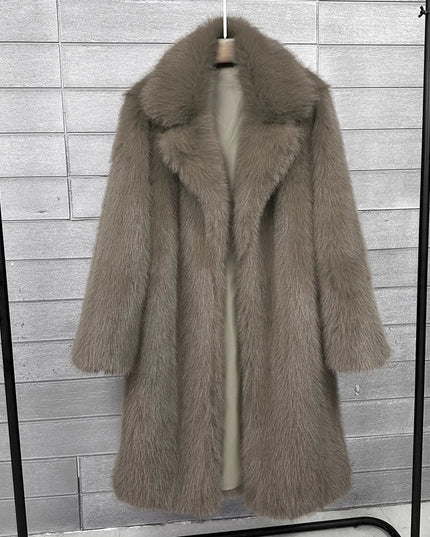 Women's Faux Fur Coat – Mid-Length Warm Trench Coat for Women