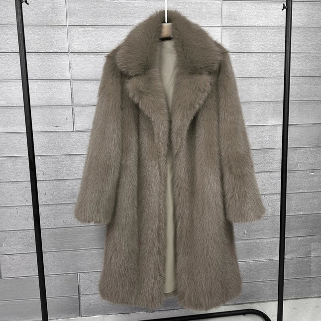 Women's Faux Fur Coat – Mid-Length Warm Trench Coat for Women