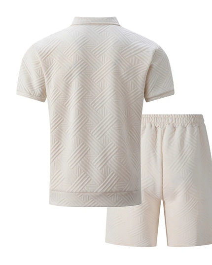 Men's Casual Two-Piece Short Sleeve Polo Shirt and Shorts Set