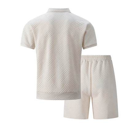 Men's Casual Two-Piece Short Sleeve Polo Shirt and Shorts Set