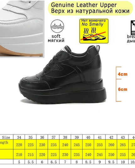 10cm Platform Wedge Sneakers for Women – Chunky Genuine Leather Casual Shoes