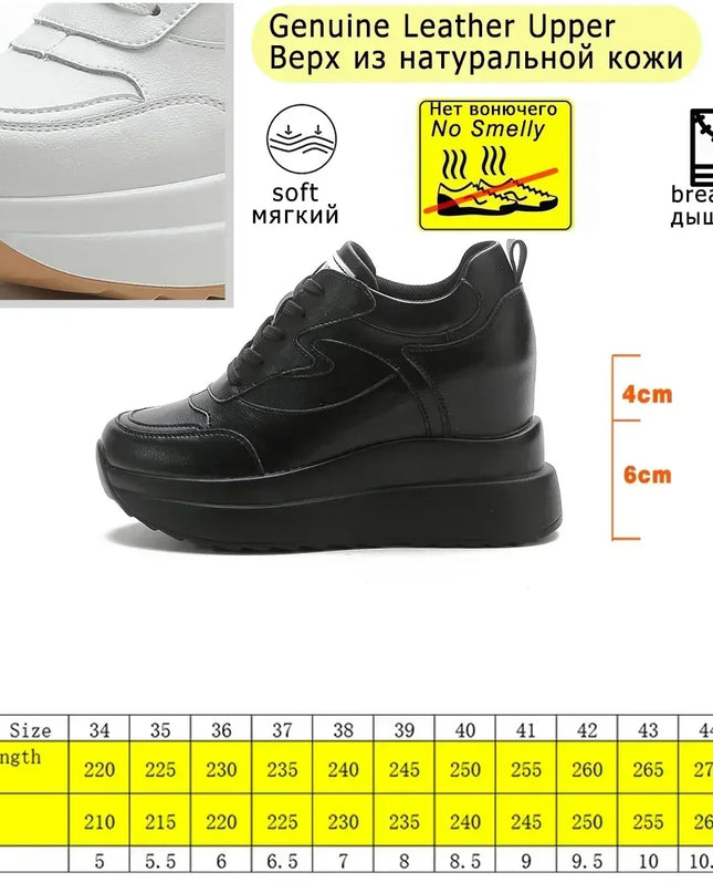 10cm Platform Wedge Sneakers for Women – Chunky Genuine Leather Casual Shoes