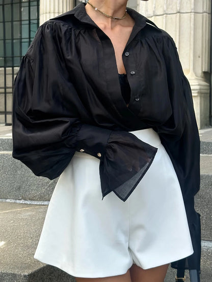 Women's Loose Fit Collared Shirt with Flare Sleeves