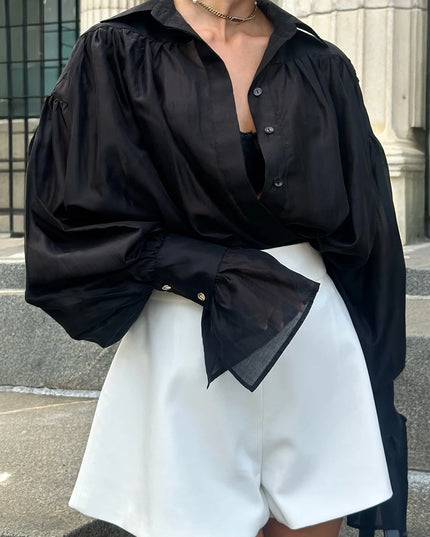 Women's Loose Fit Collared Shirt with Flare Sleeves
