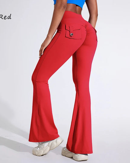 DIAS FIT JOY Women's High-Waisted Pocket Flared Pants | Hip-Lifting, Comfort Fit, Trendy Flared Trousers