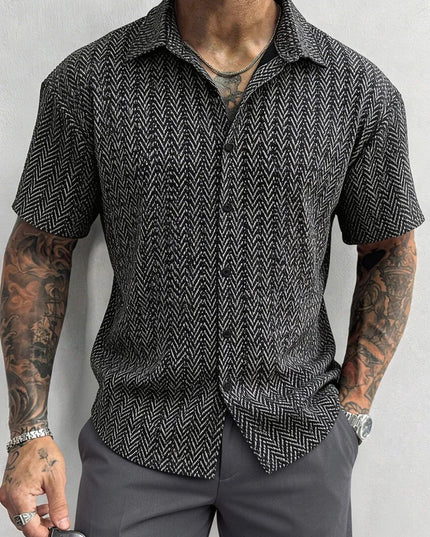 Men's Casual Short Sleeve Shirt with Loose Fit and Turn-Down Collar