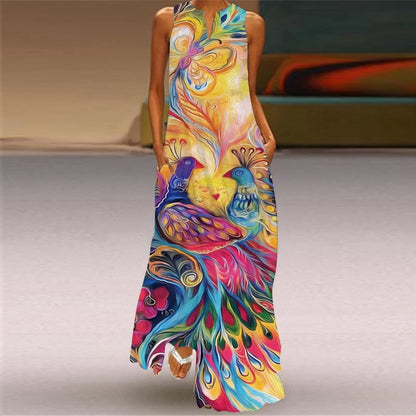Women's Vintage Boho Printed Sleeveless V-Neck Maxi Dress