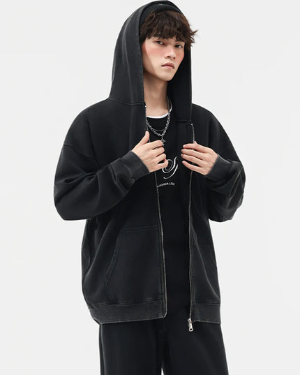 Men's Oversized Washed Faded Knit Zip-Up Cardigan