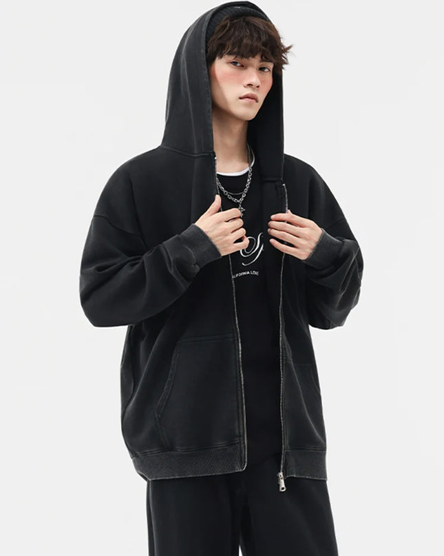 Men's Oversized Washed Faded Knit Zip-Up Cardigan