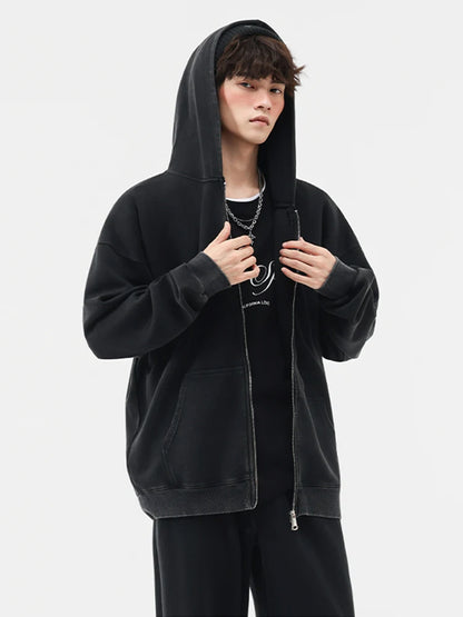 Men's Oversized Washed Faded Knit Zip-Up Cardigan