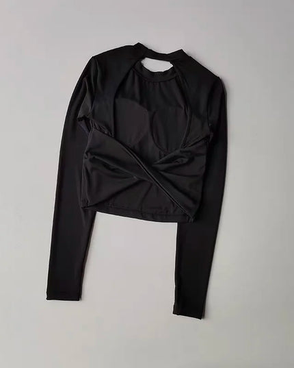 Long Sleeve Women's Yoga Top with Fixed Chest and Backless Design