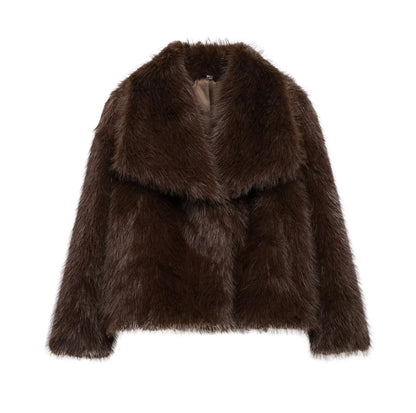 KONDALA Women's Faux Fur Turn-Down Collar Elegant Jacket