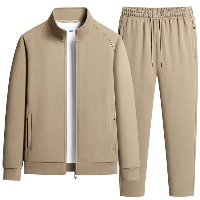 Men's Two-Piece Casual Tracksuit with Stand Collar Jacket and Elastic Waist Sweatpants Set