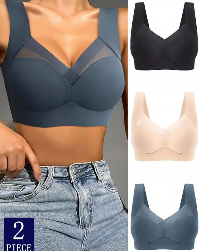 2-Pack Women’s Plus Size Lace Seamless Bras & Bralettes – Backless Wireless Support