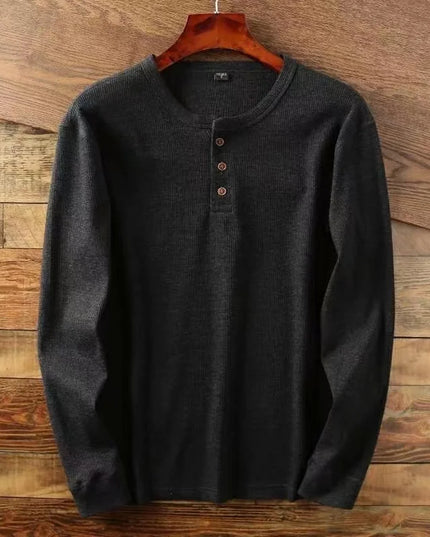 Slim Fit Men's Henley Long Sleeve Shirt – Breathable Cotton, Half Button Design