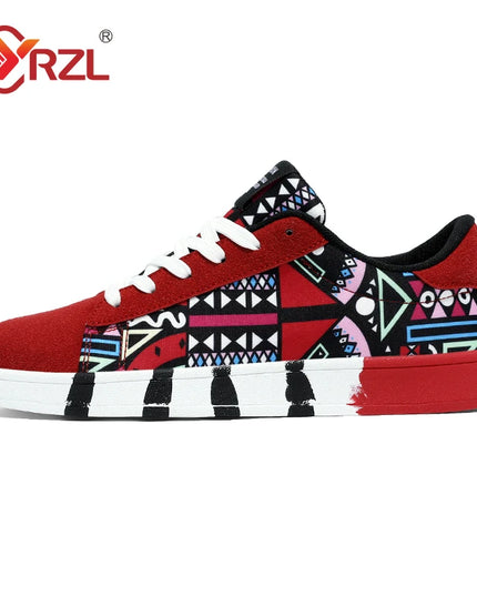 YRZL Men's Canvas Lace-Up Sneakers with Geometric Design