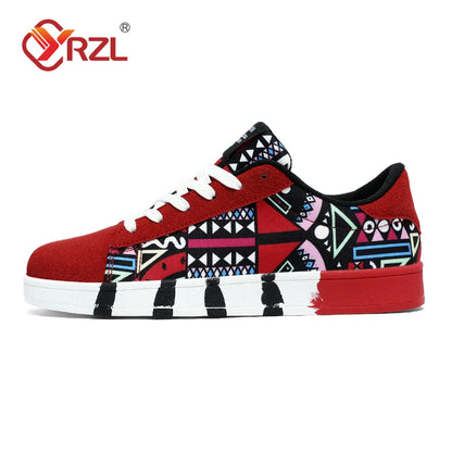YRZL Men's Canvas Sneakers - Geometric Style Lace-Up Casual Shoes with Graffiti Design