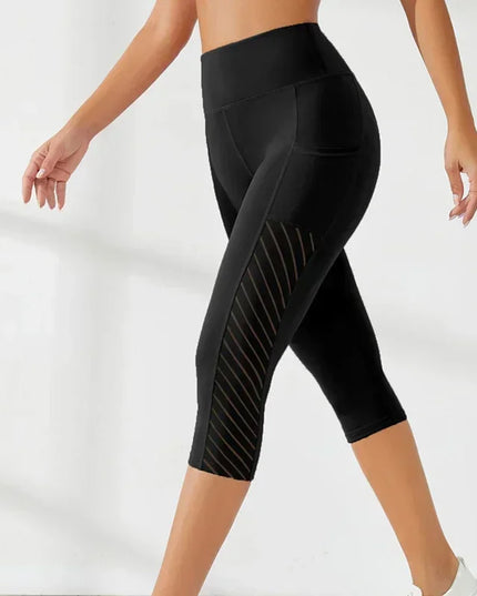 High-Waisted Hip-Lifting Slimming Yoga Crop Pants with Panel Pocket Design