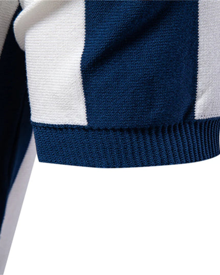Men's Breathable Striped Polo Shirt - Casual Knit T-Shirt with Zipper Closure