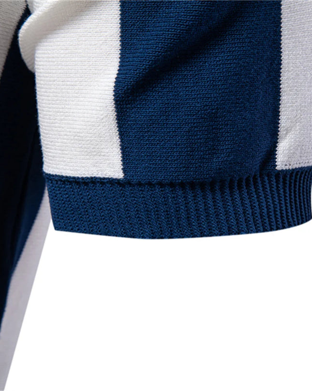 Men's Breathable Striped Polo Shirt - Casual Knit T-Shirt with Zipper Closure