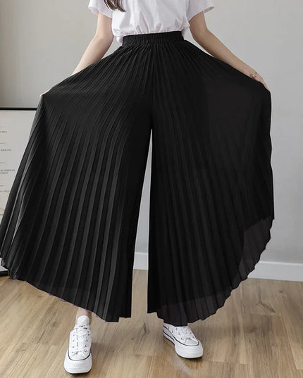 Elegant Women’s Chiffon High-Waist Wide-Leg Pants - Pleated & Loose Fit