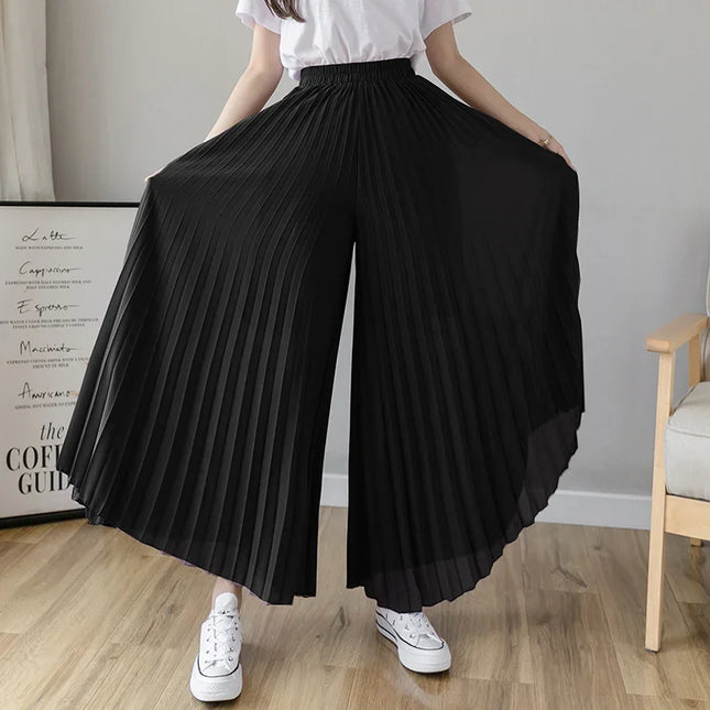 Elegant Women’s Chiffon High-Waist Wide-Leg Pants - Pleated & Loose Fit